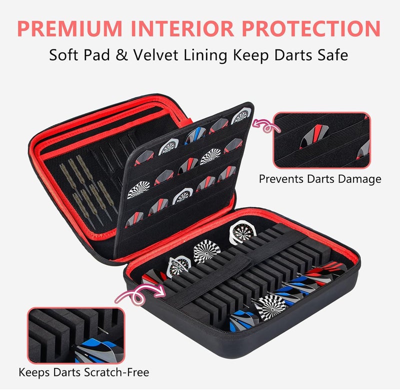 Lebared 2026 Upgraded EVA Hard Shell Dart Case for 15Darts, 30 Flights, Shafts & Accessories, Darts Case with Soft Pad & Mesh Bag for Steel or Soft Tips, Ideal Gift for Players, Bar Game, Travel -Red - Image 5